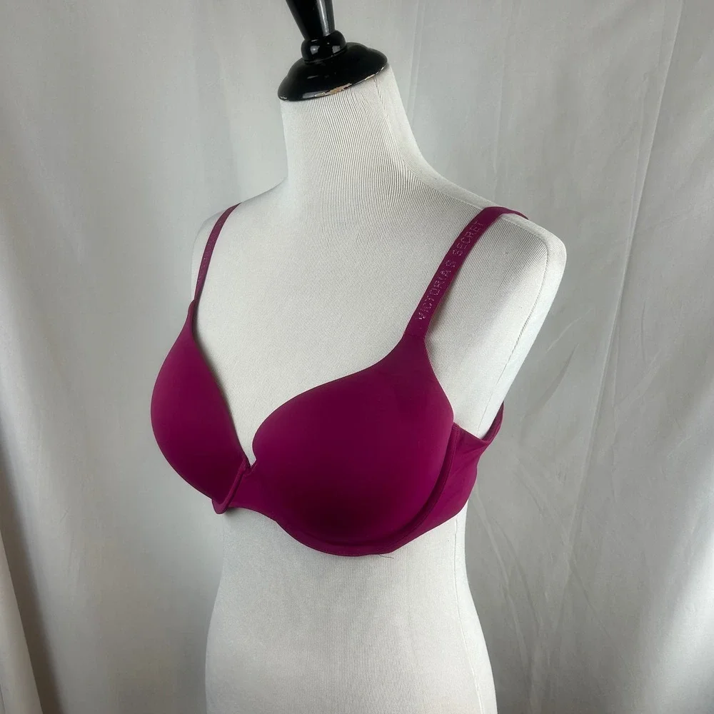 Victorias Secret T-Shirt Push-Up Full Coverage Bra Magenta Metallic Logo 38C